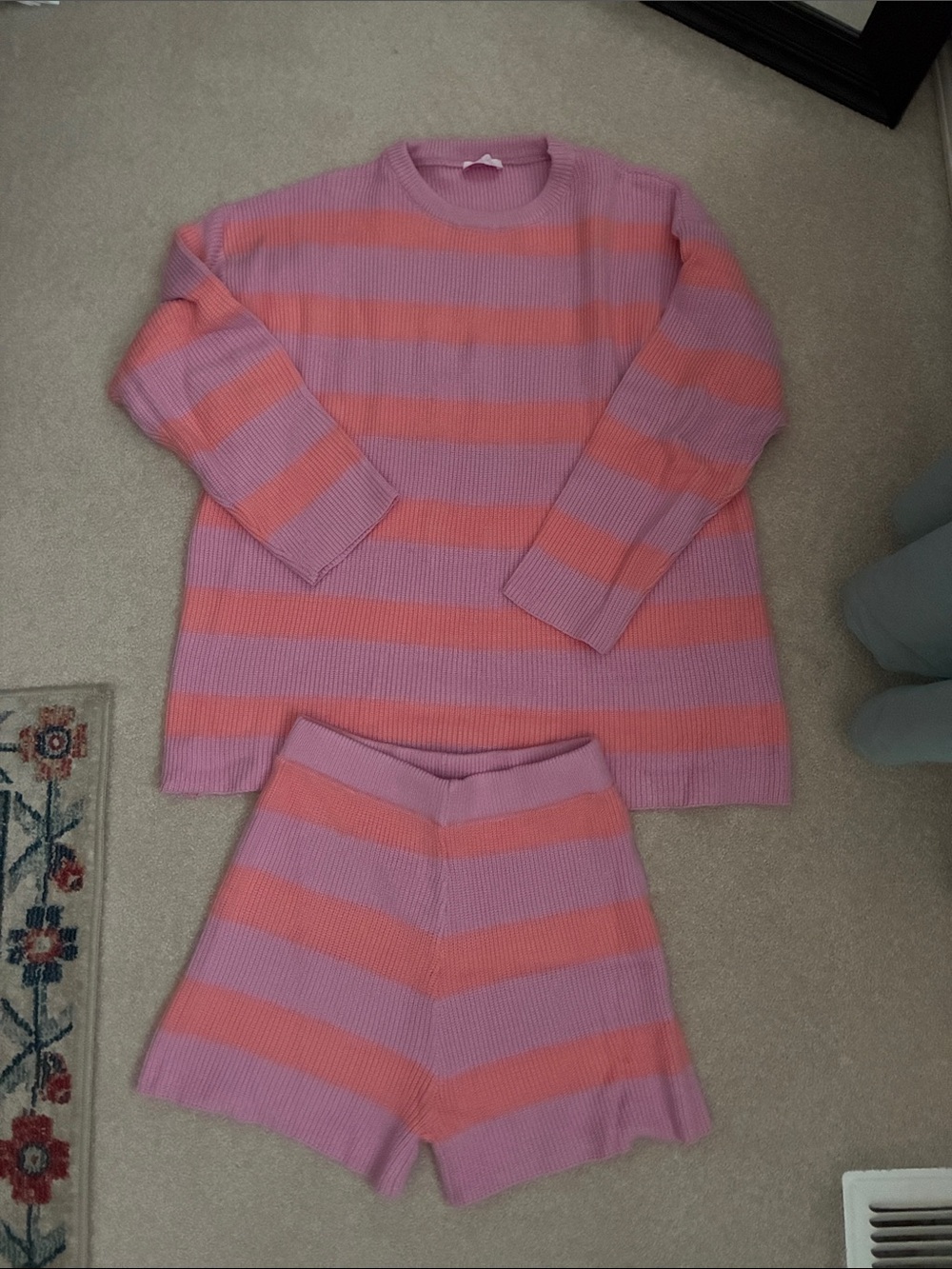 Women’s sign of the times pink lily coral and lilac Striped Sweater Set